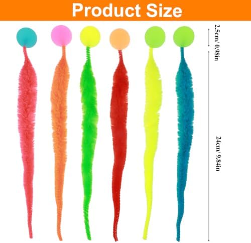Skrfren 6Pcs Elastic Tails Cat Toys, Interactive Bouncy Balls Worm Toy - Image 2