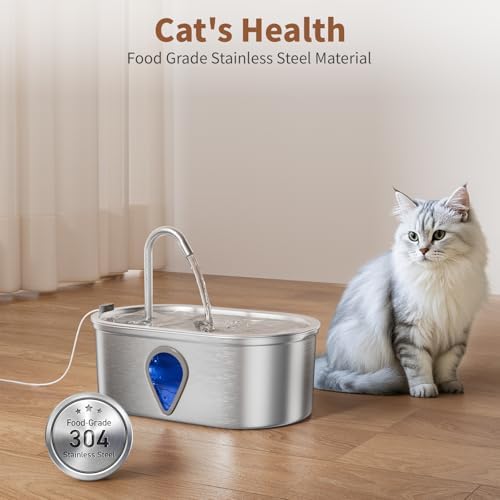 Cat Water Fountain Stainless Steel, 3.5l/118oz Cat Fountain with Water Level Window Silent Pet Fountain for Drinking, Automatic Cat Water Dispenser Indoor（118oz） - Image 2