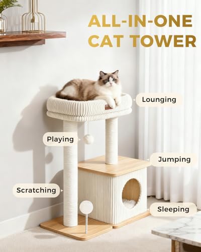 Small Cat Tree for Indoor Kittens, 30" Compact Modern Cat Tower - Image 4