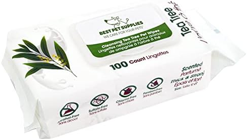 Best Pet Supplies Pet Grooming Wipes for Dogs & Cats,Deodorizer for Coats & Dry, Itchy, or Sensitive Skin, Clean Ears, Paws, Body, & Butt - Cleansing Tea Tree by BestPetSuppliesLLC