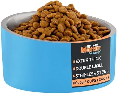 Master Pet Supply Stainless Steel Slanted Dog Cat Food Bowl 24 oz True Blue by MasterPetSupply