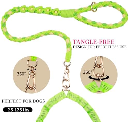 Dual Dog Leash,Double Dog 360 Swivel No Tangle Walking Leash,Comfortable Shock Absorbing Reflective Bungee for Two Dogs (Green) - Image 2