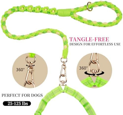 Dual Dog Leash,Double Dog 360 Swivel No Tangle Walking Leash,Comfortable Shock Absorbing Reflective Bungee for Two Dogs (Green) - Image 2