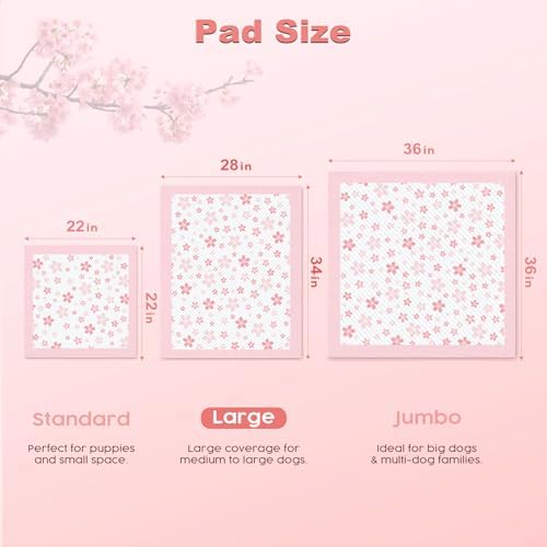 MIZOK Pink Puppy Pads with Adhesive Tabs Disposable No Leak XL 28x34in 40Ct - Image 5