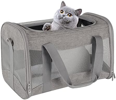 Cat Carrying Case - Pet Carrier Airline Approved, Protable and Breathable Pet Travel Carrier Removable Fleece Pad, Collapsible Cat Carrier Dog Carrier for Medium Cats Small Cats Dogs (X-Large, Grey) by home