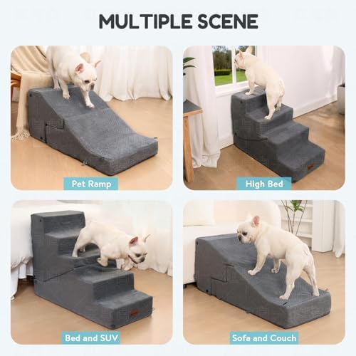 4-Step Dog Stair and Ramp for Small Dogs and Cats, Pet Steps for Bed with Non-Slip Bottom, Grey - Image 6