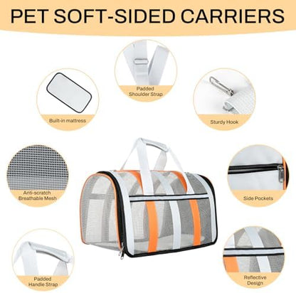 Soft Sided Pet Carrier, Airline Approved Dog Cat Travel Bag with Mesh Windows, Collapsible Portable Pet Carrier for Small Medium Dogs Cats (Orange) - Image 5