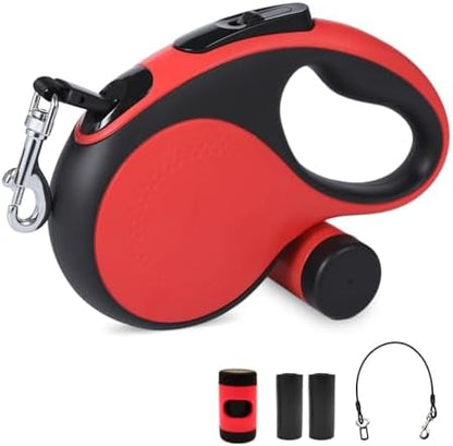 26Ft Retractable Dog Leash with Chew Proof Cable,Heavy Duty Dog Leash with Removable Poop Bags for Medium Large Dogs up to 110lbs,Strong Nylon Tape No Tangle,One-Handed Brake (Red) by Unknown