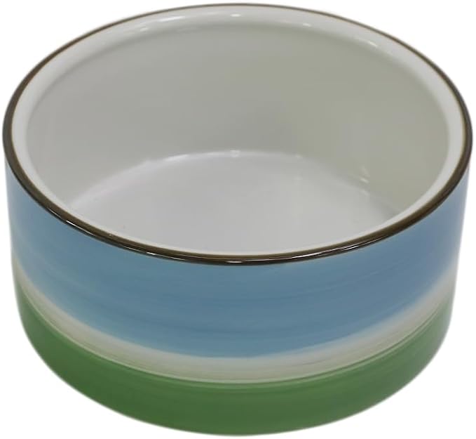 Blue & Green Vintage Porcelaine Dog Bowls, Anti-Slip Heavy Ceramic Dog Pets Feeding Food and Water Bowls Dish, 27OZ for Medium Large Dogs,Dishwasher and Microwave Safe-6"