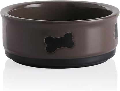 Sweejar Ceramic Dog Bowls with Bone Pattern, Dog Food Dish for Large Dogs, Porcelain Pet Bowl for Water 70 Fl Oz (Brown)