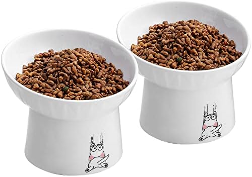 6.5 Inch Extra Wide Ceramic Raised Cat Bowls, Tilted Elevated Cat Bowl by OMAYKEY