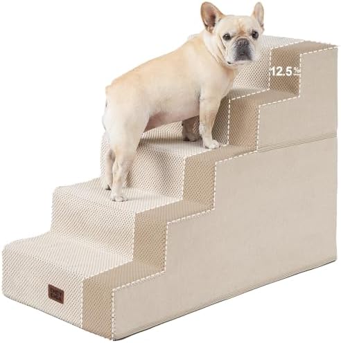 EHEYCIGA Dog Stairs for Bed 22.5" H, 5-Step Extra Wide Dog Steps, Beige by EHEYCIGA