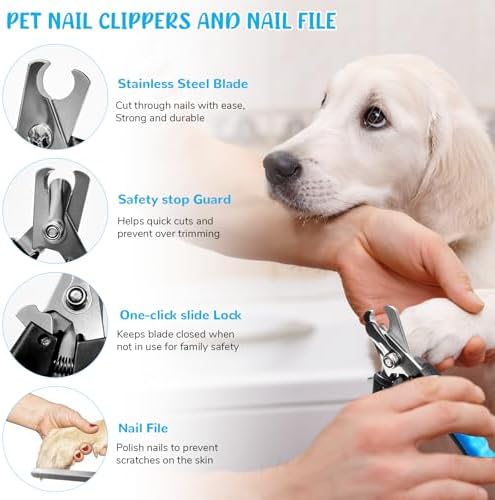 Dog Brush & Grooming Kit – 9-Piece Pet Brush & Deshedding Set for Shedding, Bathing, Trimming & Nail Care | Grooming Tools for Dogs & Cats, Includes Comb, Nail Clipper, Scissors, Slicker Brush (Blue) - Image 3