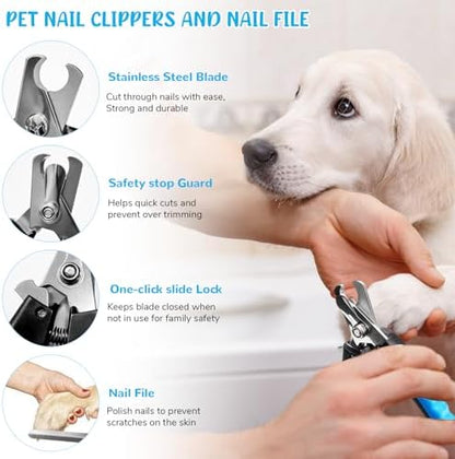 Dog Brush & Grooming Kit – 9-Piece Pet Brush & Deshedding Set for Shedding, Bathing, Trimming & Nail Care | Grooming Tools for Dogs & Cats, Includes Comb, Nail Clipper, Scissors, Slicker Brush (Blue) - Image 3
