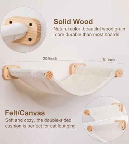 Cat Scraching Post Wall Shelves Set of 3 –1 Floating Fabric Hammock, 2 Cat Wall Ladders with 4 Steps EachWall Mounted Bed Furniture & Climber for Large Cats, Indoor Wall Playground - Image 4