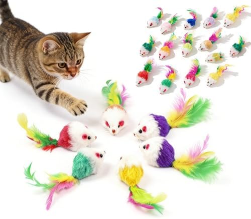 Cat Mouse Toy - 15 Pack Furry Rattle Mouse Toys for Cats with Feather Tail, Realistic Plush Kitten Toys with Catnip & Rustling Sound, Interactive Cat Toys for Indoor Cats by Unknown
