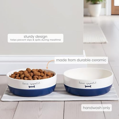 Pearhead Ceramic Bone Appétit Dog Bowl - Blue & White - Image 2