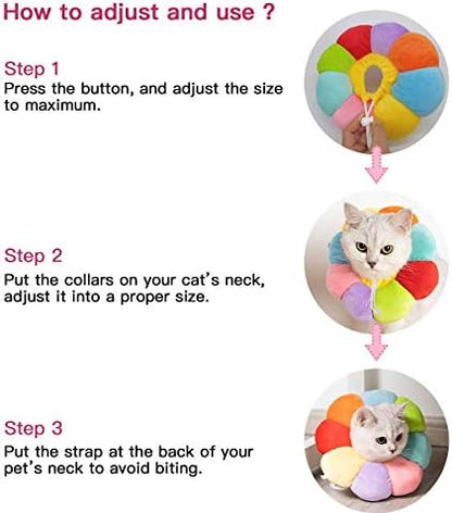 Cat Small Dog Recovery Collar, Cute Neck Cone After Surgery, Adjustable Pet E Collar, Wound Healing Protective Cone Surgery Recovery Elizabethan Collars for Small Pet (M(within 9.5lb), Colorful) - Image 6