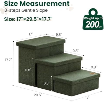 Love's cabin Dog Stairs for High Bed, Foldable Pet Stairs for Small Medium or Large Dogs Puppy with Storage for Bed or Couch, Cat Dog Steps Ramp with Zip up to 200 lbs, Dark Green, 3 Steps - Image 2