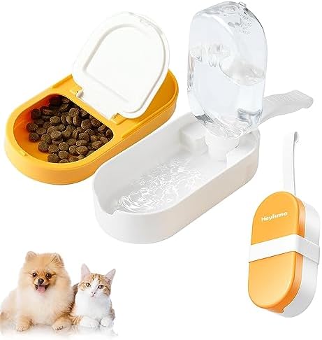 2-in-1 Dog Bowl & Water Bottle, Large Food Container for Dog Treats, Steak, Sticks, Bars - Portable Pet Dispenser for Hiking, Travel (Yellow) by HEYISME