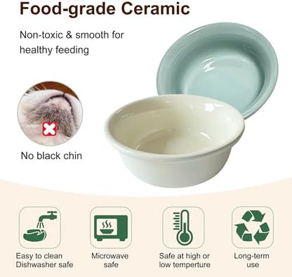 Elevated Cat Bowl, 12 Ounce Ceramic Raised Cat Bowl for Dry and Wet Food, 2 Dishs with Adjustable Wood Stand, for Indoor Kitten, Cats and Puppy, Dishwasher Safe (Cream+Green - Image 4