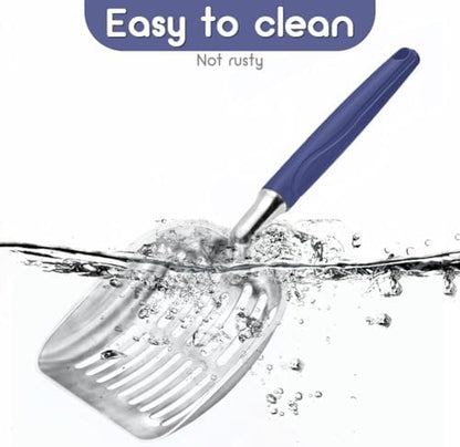 Cat Litter Scoop, Metal Cat Scooper, Plastic Handle Scoop, Sifting Shovel of Christmas– Heavy Duty Aluminum Alloy Litter Box Scoop with Deep Mesh, Design for Easy Waste Removal and Cleaning(Dark Blue) - Image 5