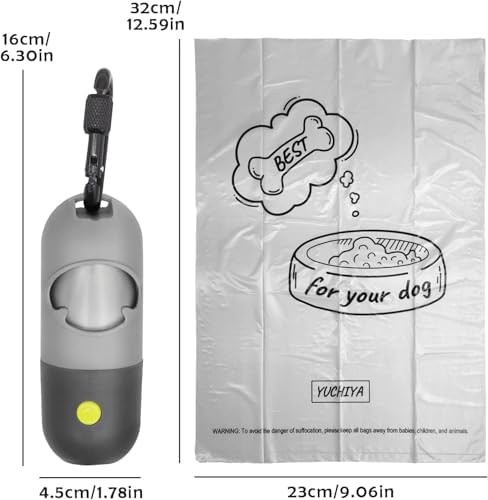 Dog Poop Waste Bags Holder with LED Flashlight|Cute Doggie Poo Bags Dispenser for Pet Leash|Trash Waste Bags Carrier with Potty Clip Fastener LR44 Button Cells Included (Grey, 1 Holder 195 Bags) - Image 6