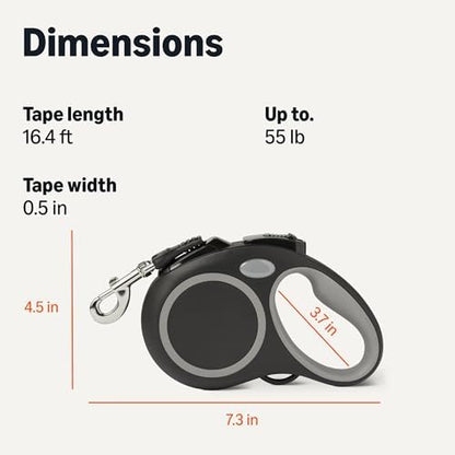 Amazon Basics Reflective Retractable Dog Leash, 16.4 Ft Tape Leash for Dogs Up to 55 Lbs, Non-Slip Comfort Grip, Quick-Lock, Medium, Black - Image 5