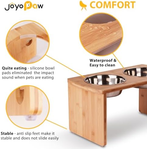 Elevated Dog Bowls, Bamboo Raised Dog Bowl for Large Dogs & Medium Dogs, with 2 Stainless Steel Bowls (10'' Tall–48 oz Bowl) - Image 3