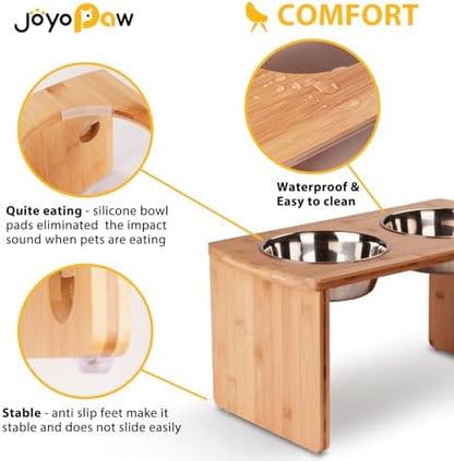 Elevated Dog Bowls, Bamboo Raised Dog Bowl for Large Dogs & Medium Dogs, with 2 Stainless Steel Bowls (10'' Tall–48 oz Bowl) - Image 3