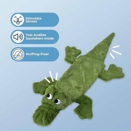Best Pet Supplies 2-in-1 Stuffless Squeaky Dog Toy - Alligator, Medium - Image 2