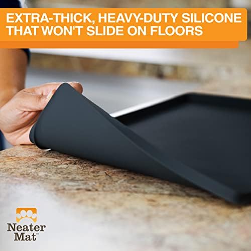 Neater Pet Brands Neater Mat Cat & Dog Food Mat, Waterproof & BPA-Free Silicone Placemat with Raised Edge for Under Food and Water Bowls, 16" x 10", Midnight Black - Image 4