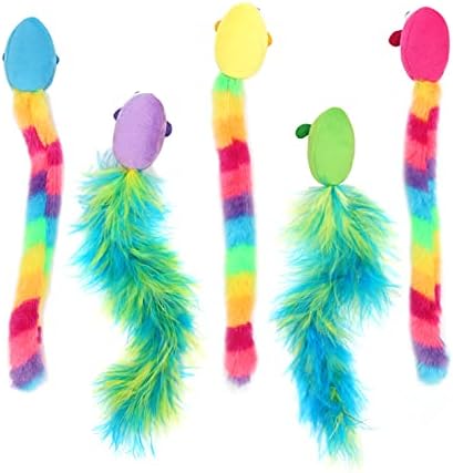 Jumpaws 5 Pack Interactive Catnip and Feather Cat Toys, Multi-Colored Mice with Long Feather Tail, Accessories for Indoor Cat, Catnip Plush Toys with Natural Feathers and Rattles - Image 7