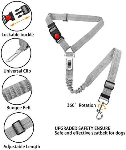 YAOHDAO Dog Seat Belt Harness for Car, Restraint Adjustable with Elastic Bungee Buffer Headrest for Vehicle, 360° Swivel Carabiner Nylon Pet Safety Seat Belts Heavy Duty Car Harness for Dogs (Grey) - Image 6