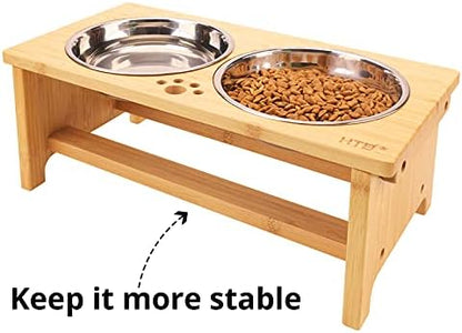 HTB Elevated Dog Bowl Stand with 2 Stainless Steel Bowls-7" H Medium Bamboo - Image 4