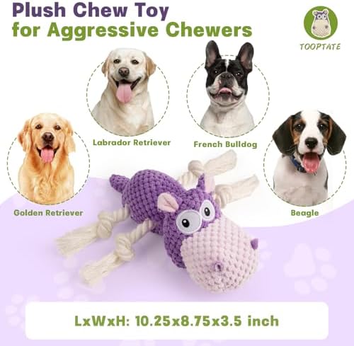 TOOPTATE Hippo Squeaky Dog Toy, Purple, Medium - Image 3