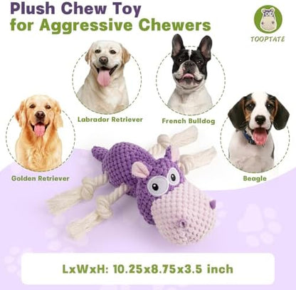 TOOPTATE Hippo Squeaky Dog Toy, Purple, Medium - Image 3