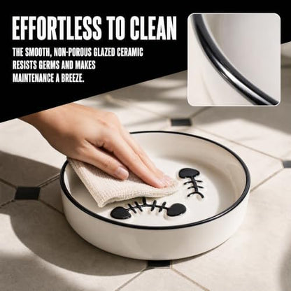 Shallow Ceramic Cat Slow Feeder Bowls, Anti-Vomit Food Plates for Whisker Fatigue Relief, Dishwasher Safe, Anti-Acne, Black Chin Prevention,Cat Slow Feeder Bowls for Dry and Wet Food, Easy Daily Use - Image 4
