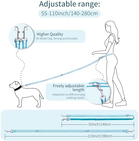 Hands Free Dog Leash, 4.25FT - 9FT Multifunctional Crossbody Waist Leash for Dogs Walking Reflective Running Dog Leashs for Medium and Large Dogs Walking,Jogging,Running,Training (Blue) - Image 2