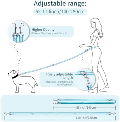Hands Free Dog Leash, 4.25FT - 9FT Multifunctional Crossbody Waist Leash for Dogs Walking Reflective Running Dog Leashs for Medium and Large Dogs Walking,Jogging,Running,Training (Blue) - Image 2