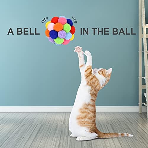TUSATIY Cat Toy Balls with Bell 3PCS, Colorful Soft Fuzzy Balls Built-in Bell for Cats, Interactive Playing Chewing Toys for Indoor Cats and Kittens - Image 4