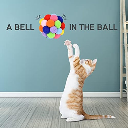 TUSATIY Cat Toy Balls with Bell 3PCS, Colorful Soft Fuzzy Balls Built-in Bell for Cats, Interactive Playing Chewing Toys for Indoor Cats and Kittens - Image 4
