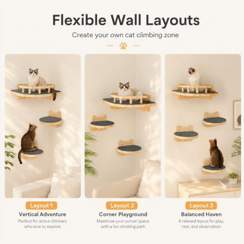 LSCQYYCC- Cat Wall Shelves, Cat Shelf with 3Wide Perch Steps, Modern Floating Cats Stairs for Indoor Sleeping, Playing, Climbing - Image 4