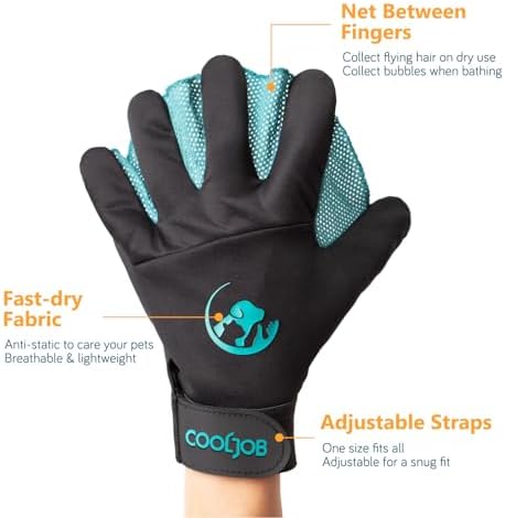 COOLJOB Patented Pet Grooming Gloves with Web, Dog Washing, Bathing, Large - Image 2