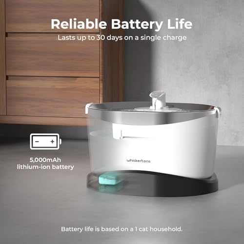 Whiskertons Wireless Cat Water Fountain, Cordless Battery Operated Pet Fountain, 3L/101oz EverMount Cat Fountain, Pet Water Fountains for Cats Indoor, Stainless Steel Tray, Easy to Clean, BPA-Free - Image 4