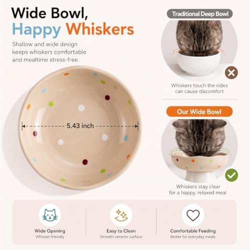 Mushroom Cat Bowl, Elevated Ceramic Cat Bowl, Confetti - Image 4