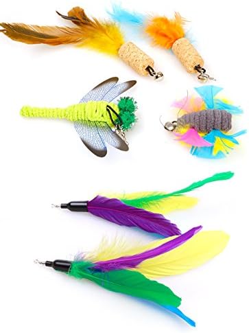 Cat Feather Toys Set, Cat Retractable Teaser Wand Toy, Interactive Cat Chaser Toy for Exercising Kitten or Cat, Included 2 Refills Feathers CT15-8 Cork Colorful Feather - Image 6