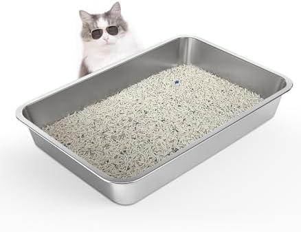 WENBOKMIN Stainless Steel Cat Litter Box - (23.5" L x 15.5" W x 4" H) | Non Slip, Easy to Clean, Never Absorbs Odor, Stains, or Rusts by Wenbokmin