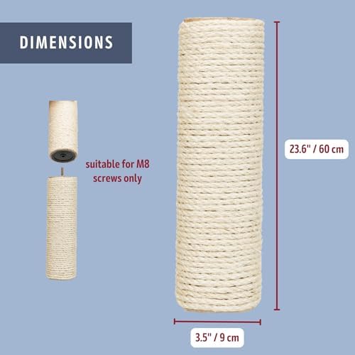 TRIXIE Replacement Sisal Post for Cat Scratching Posts, Backup Scratcher for Indoor Cat Furniture, Trees and Towers, 3.5 in x 23.6 in (9 x 60 cm) - Image 3