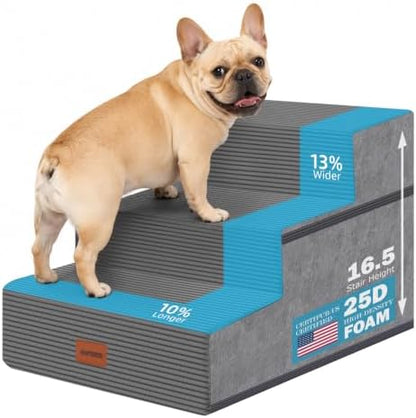 Dog Stairs for Small Dogs, 16.5" H, 3-Step Extra Wide Pet Steps for Bed Couch Sofa and Chair, Non-Slip Balanced Pet Ramp for Medium Cats,Indoor Dog Ladder, Grey by NAPWAYS